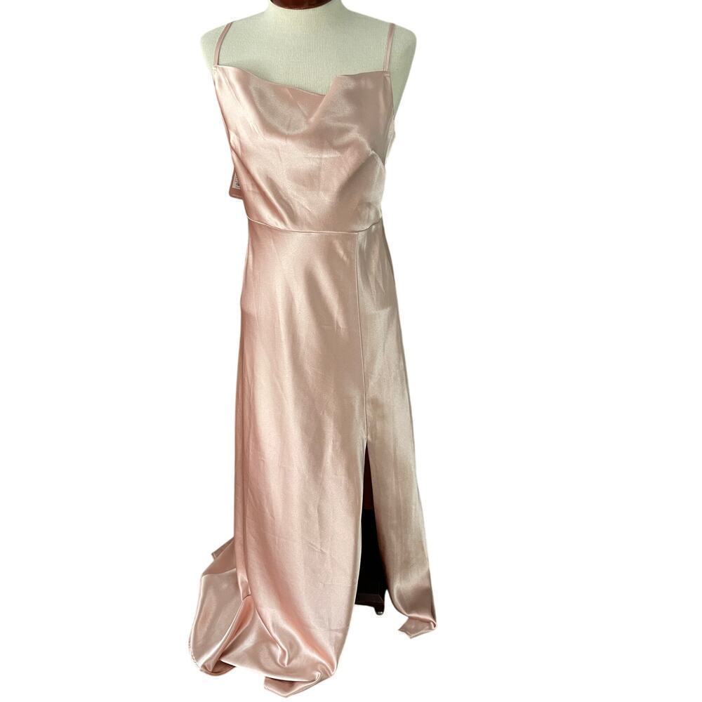 Birdy Grey NEW Rose Gold Lisa Long Satin Dress Size Medium Bridesmaid Prom Gown